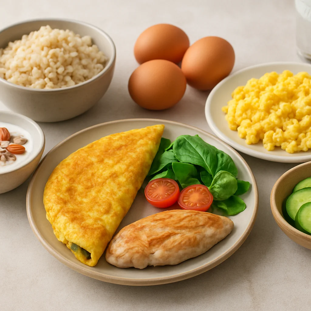 High protein weekday breakfast ideas with eggs yogurt and fruit for meal planning