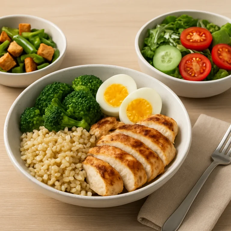 High protein lunch meal ideas for busy weekdays with healthy whole food dishes and balanced macros