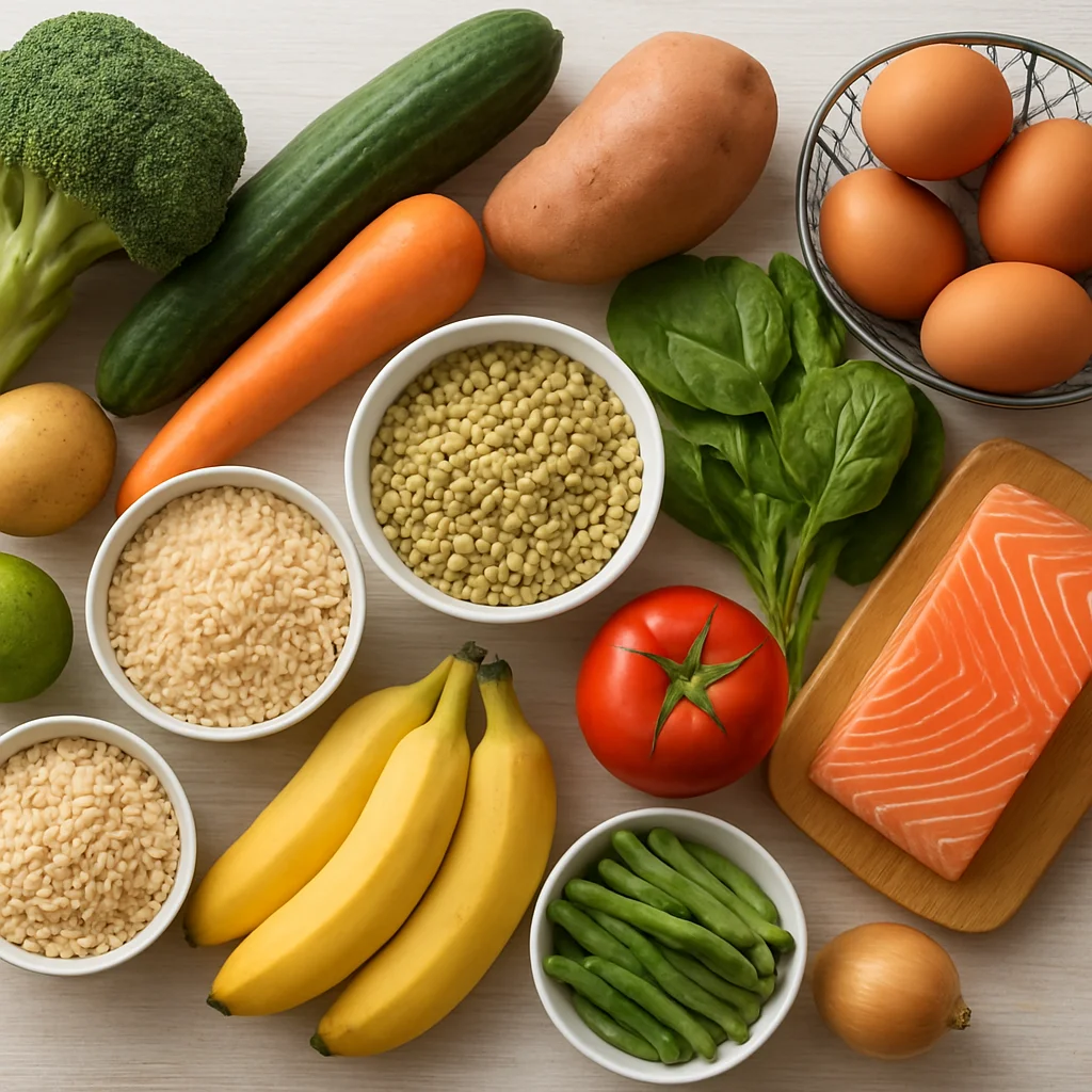 Family grocery list with healthy budget foods for weekly meal planning