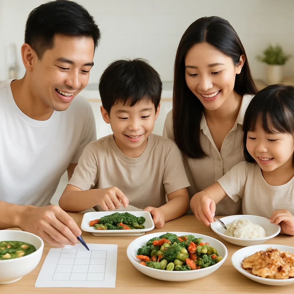 Family meal planning chart with weekly schedule, groceries, and prepared meals to save time and money