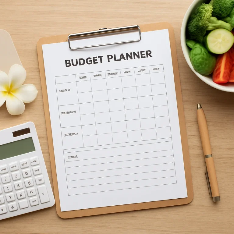 Budget planner template for beginners with weekly tracking sections and simple organized layout