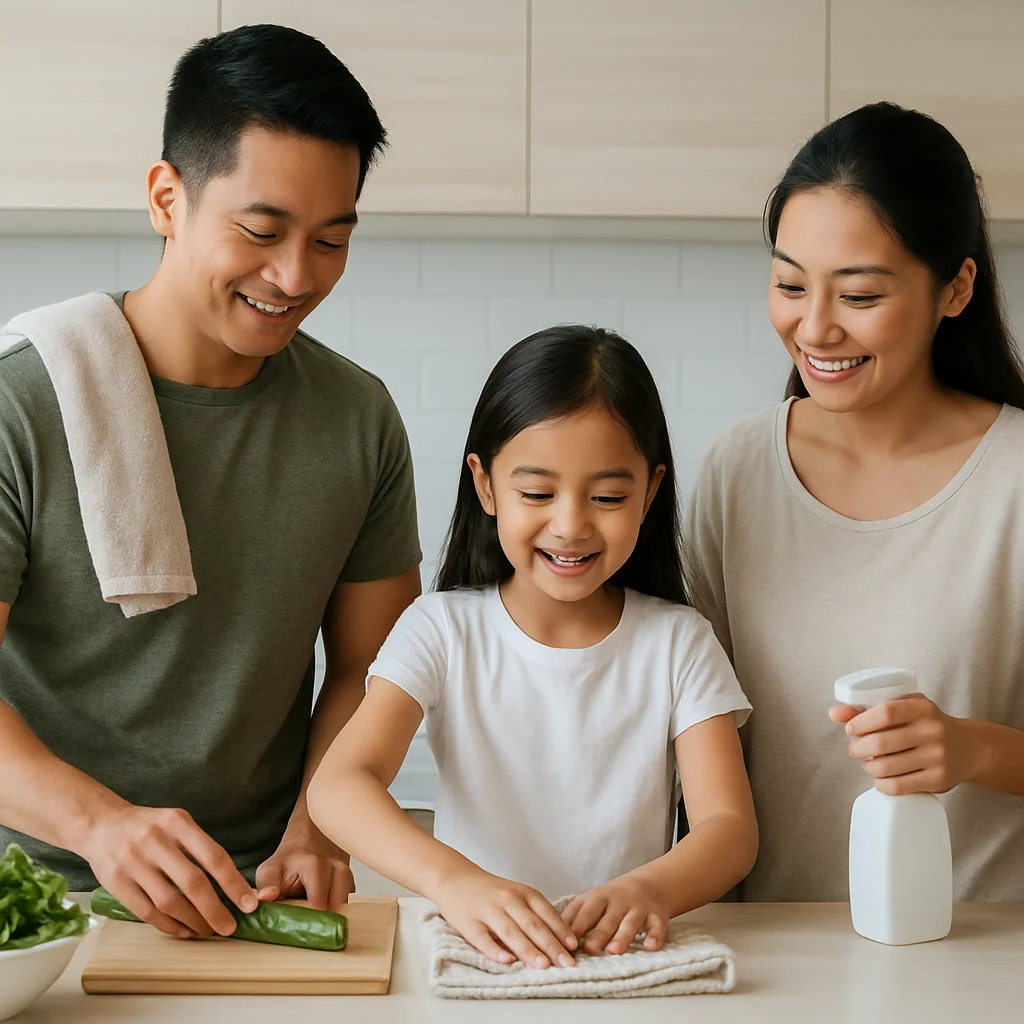 Infographic on building a household routine that sticks with meal planning and healthy family habits