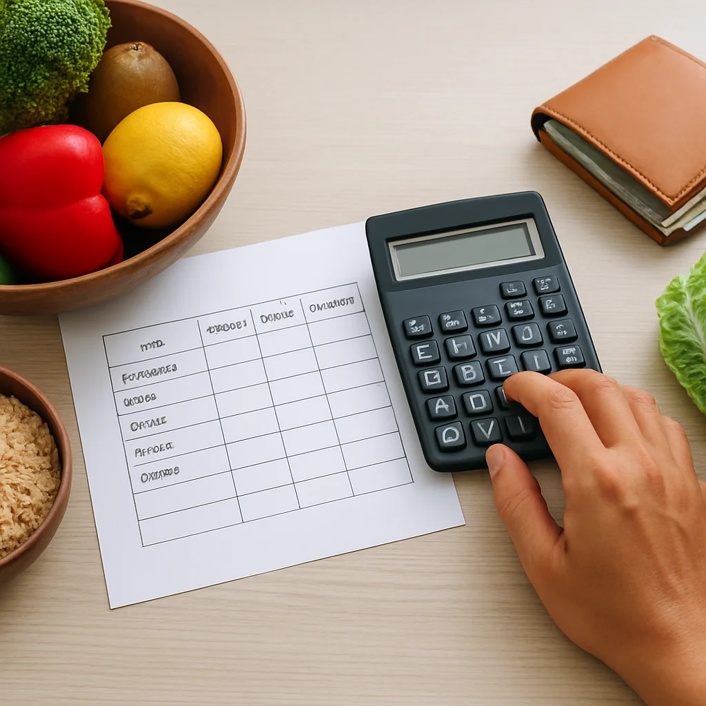 Illustration of grocery budgeting tips for meal planning and saving money