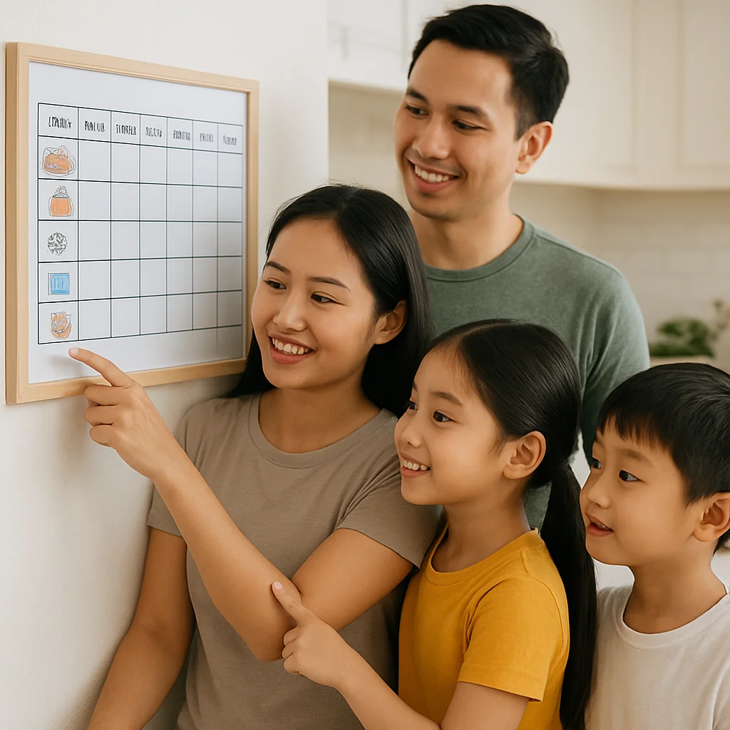 Family chore chart with tasks and checkboxes for organizing household responsibilities