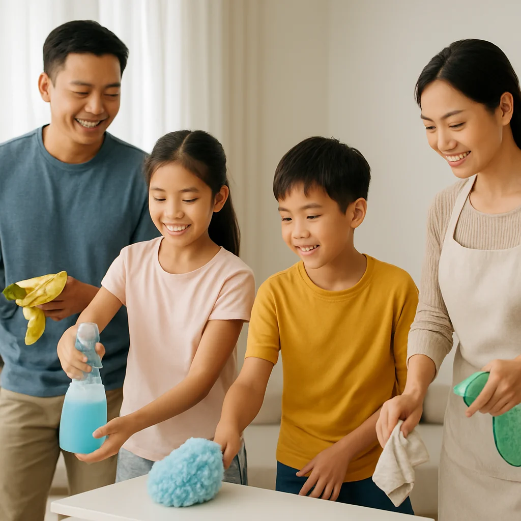 Illustrated guide titled How to Create a Family Cleaning Schedule That People Actually Follow