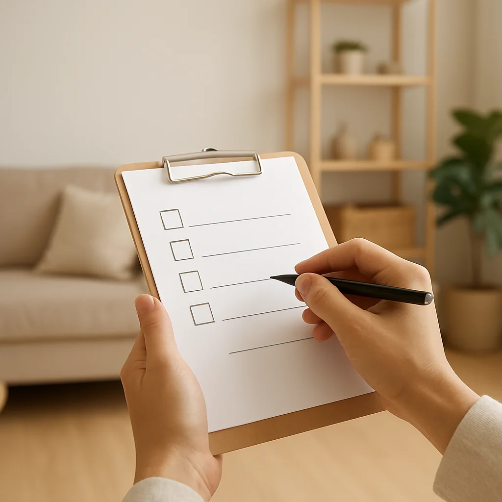 Illustration of a home maintenance checklist with tick boxes and tools, plus the title How to Create a Simple Home Mainten...
