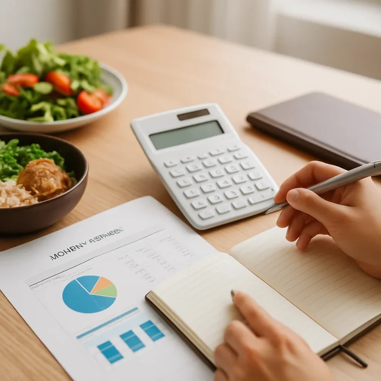 Monthly budget review system flowchart for tracking spending and reducing stress