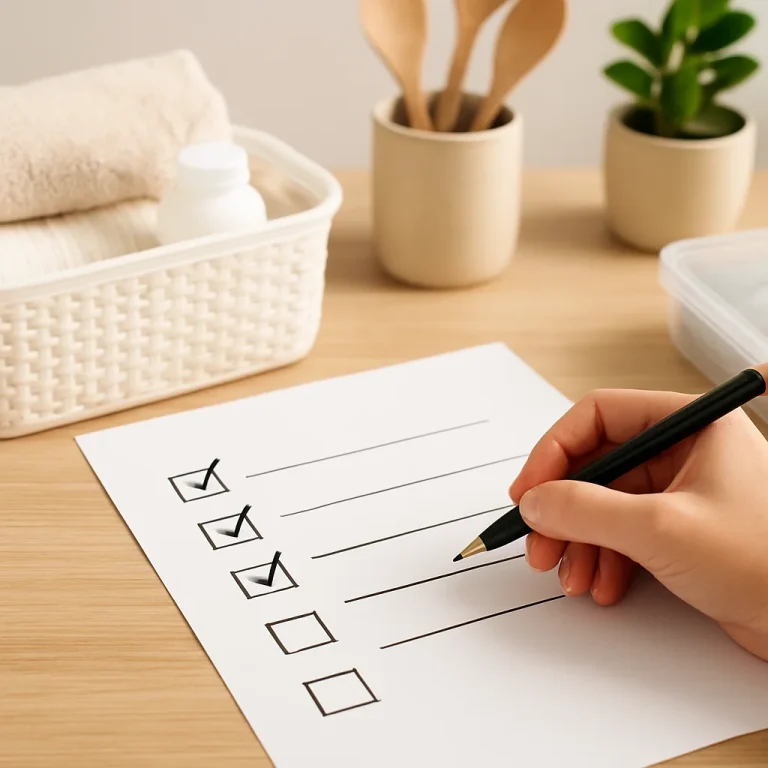 Home organization checklist for busy households with a simple task list and checkboxes