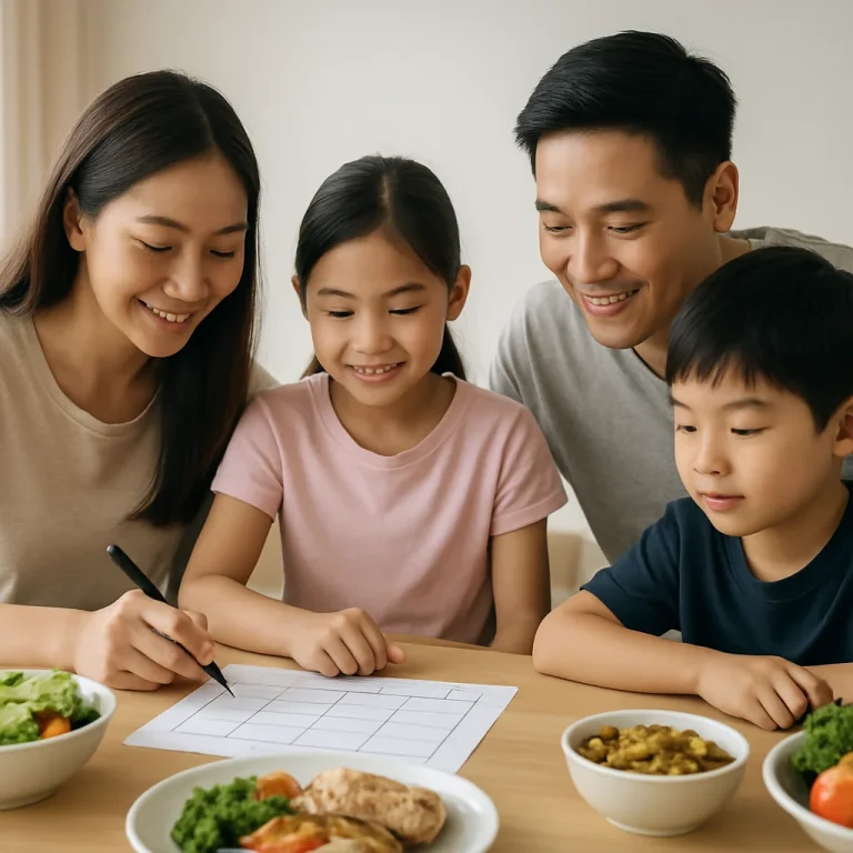 Family routine template with colorful schedule blocks for meal planning, chores, and weekly organization