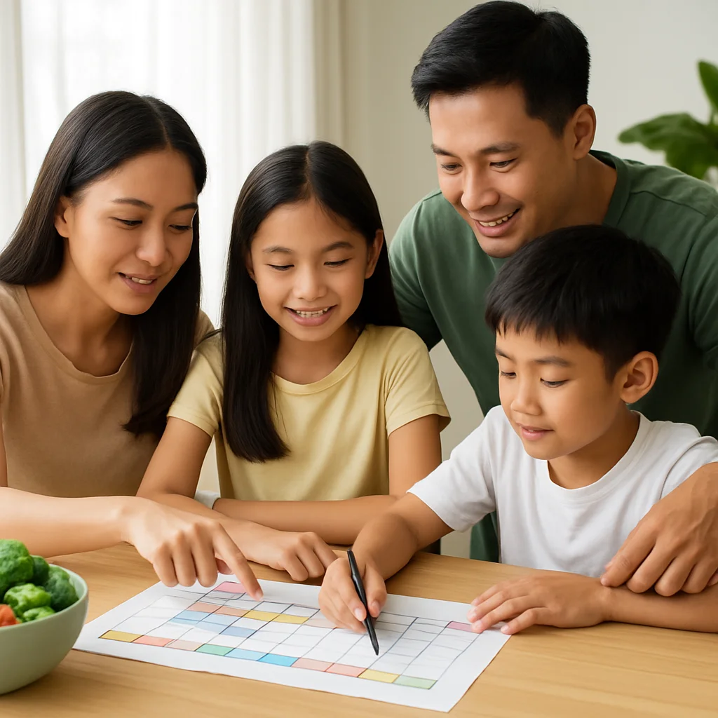 Family chore chart template with tasks and checkboxes for organizing household responsibilities
