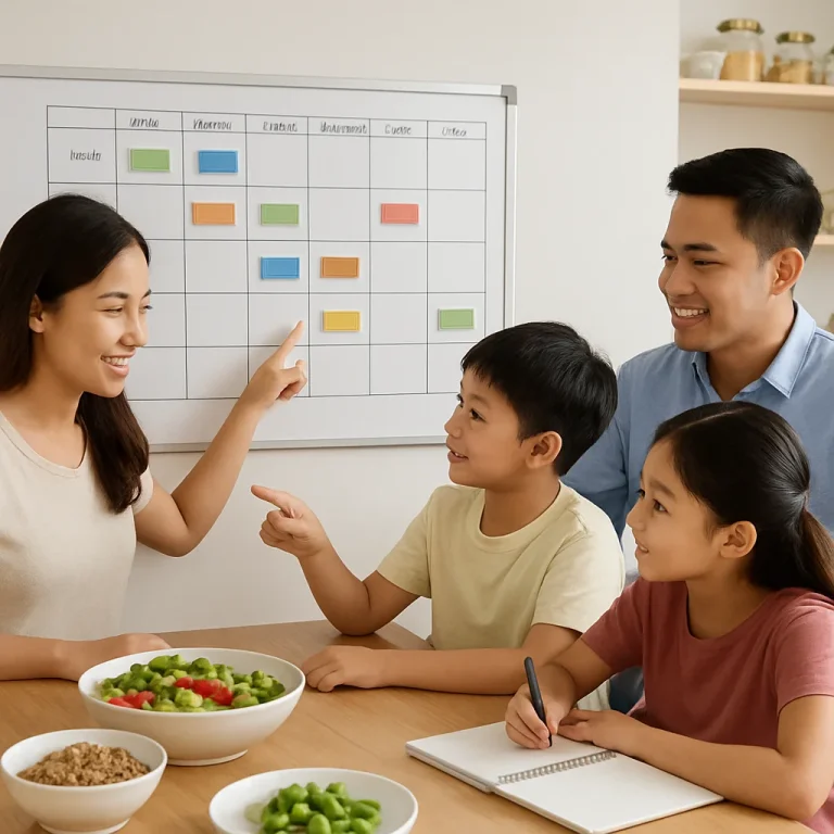 Family lunch planner layout for weekly meal planning and time-saving organization